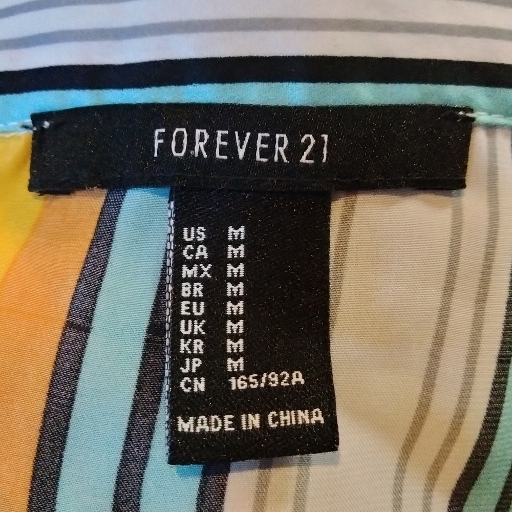Forever 21 Multicolor Striped Button Down Shirt Cropped Long Sleeve Blouse - Picture 5 of 5